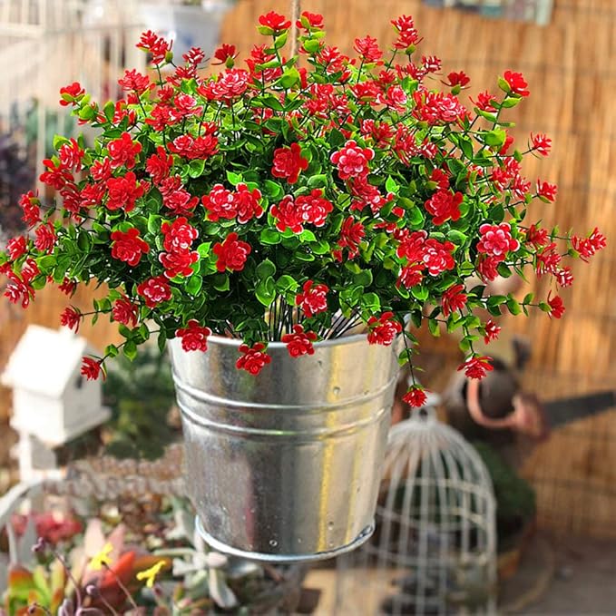 10 Bundles Artificial Fake Flowers, Faux Outdoor Plastic Plants UV Resistant - Image 2