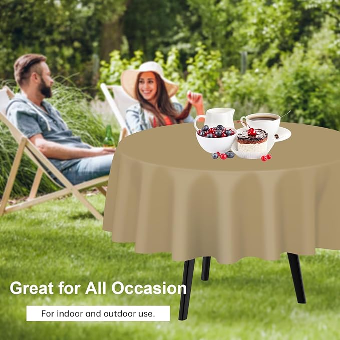 QIKSION Gold Round Tablecloth 3 Pack, 84 Inch Plastic Table Cover Disposable - Image 4