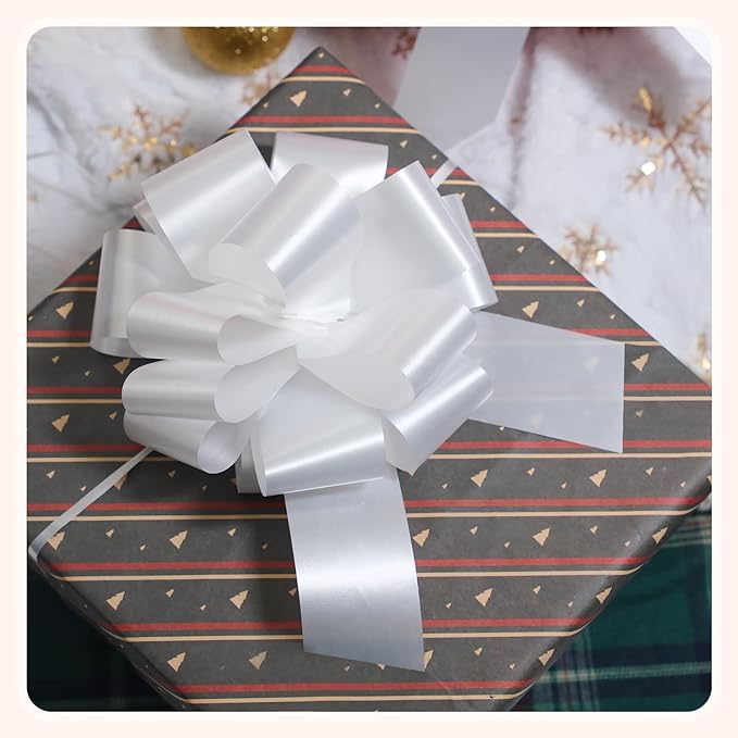 6 Pcs 6 Inch White Pull Bows, Gift Wrapping Baskets Wedding Christmas Party - Image 7