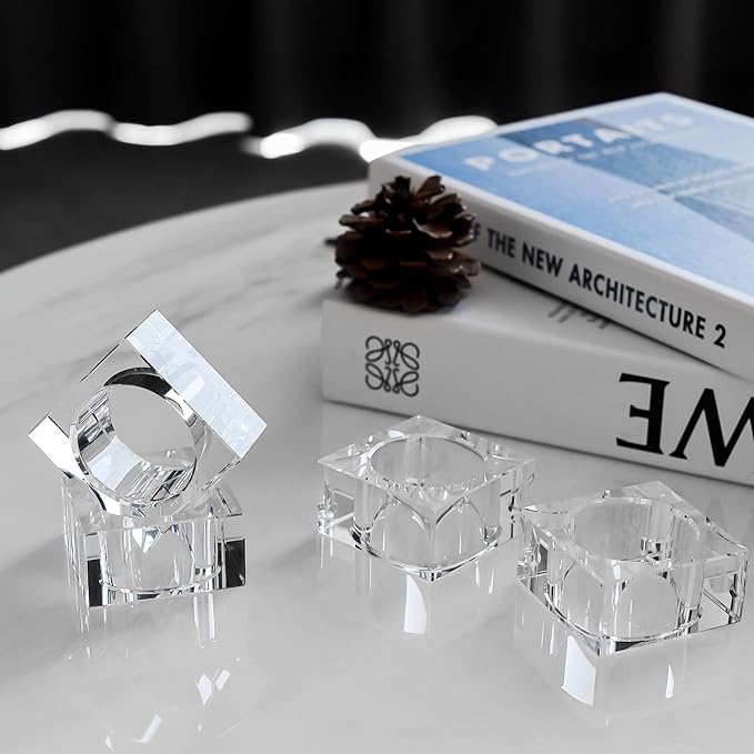 kitCom Mini Napkin Rings Set of 8 Square-Shaped, Crystal Napkin Ring - Image 4
