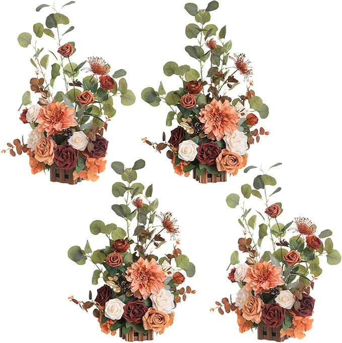 Ling's moment 17.5" Tall Standing Artificial Flowers Arrangements 4pcs Fall by LingsMoment