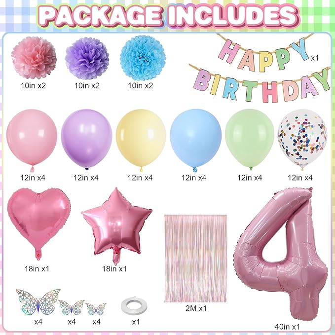 Pastel 4th Birthday Party Decorations - Image 2