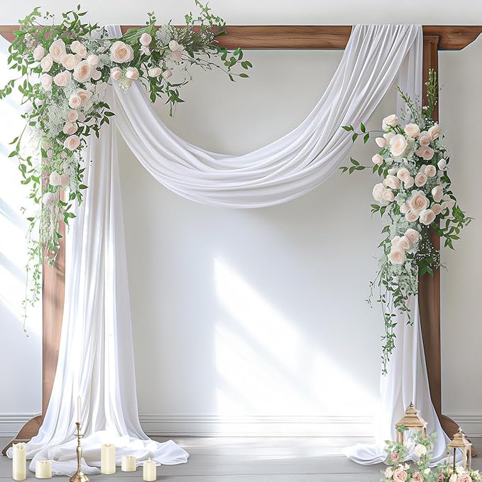 Socomi White Sheer Wedding Arch Draping Fabric 29" x 20Ft 4 Panels Outdoor by Socomi