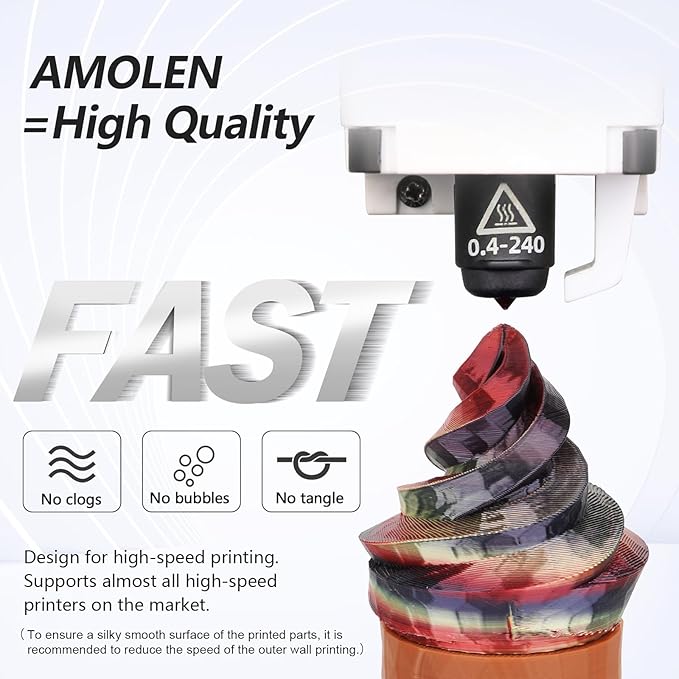 AMOLEN Silk PLA 3D Printer Filament, Shiny Multicolor Rainbow PLA Filament - Image 6