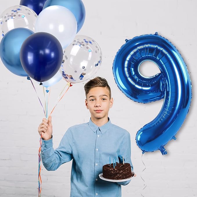 Navy Blue 9 Balloons, 40 Inch Dark Blue Foil Number 9 Balloon Set, XXL Self - Image 3