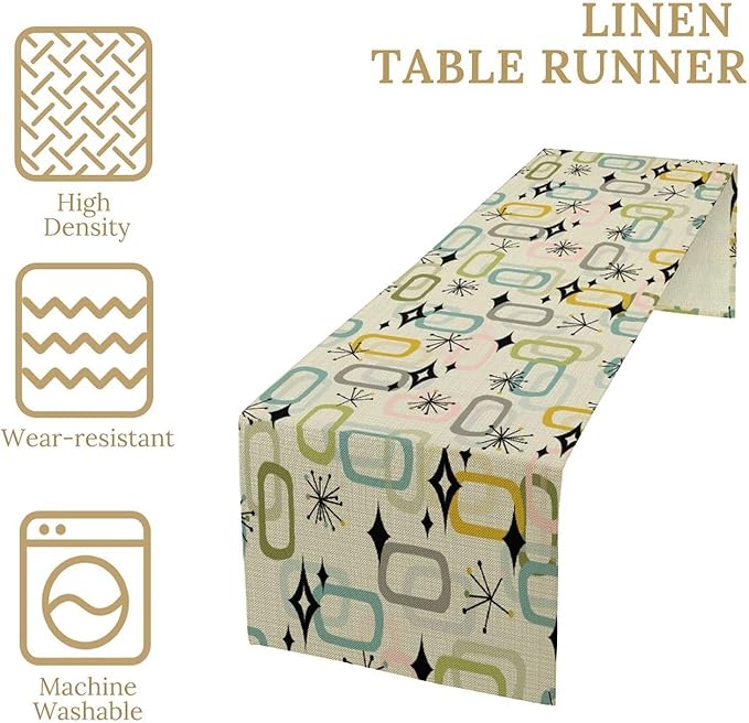 Mid Century Table Runner, Flag Retro Atomic Starburst 1950s Abstract Geometric - Image 5