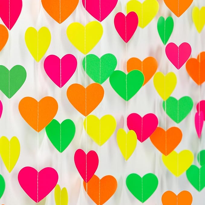 UV Neon Party Decorations Heart-Garland - 52ft Glow in The Dark Supplies - Image 7
