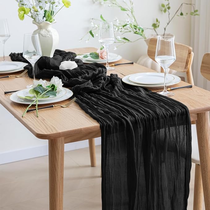 Asee'm Cheesecloth Table Runner 120 Inches Long Black Boho Gauze Cheese Cloth - Image 7