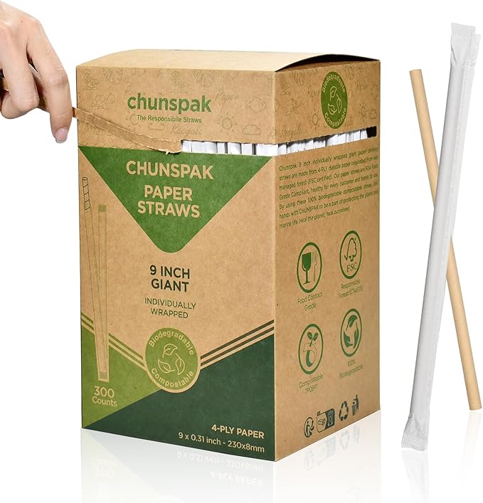 9'' x 0.31'' Giant Paper Drinking Straws Individually Wrapped 300 Counts - Image 7