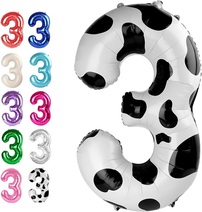 40 Inch Cow Print 3 Large Number Balloon, 3 13 23 30 33 36 38 Cow Print by Upgesy