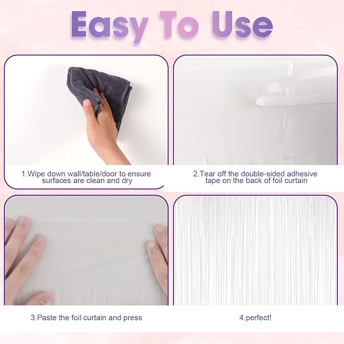 3 Pack 3.3x8.2 Feet White Foil Fringe Backdrop Curtains, Tinsel Streamers - Image 4