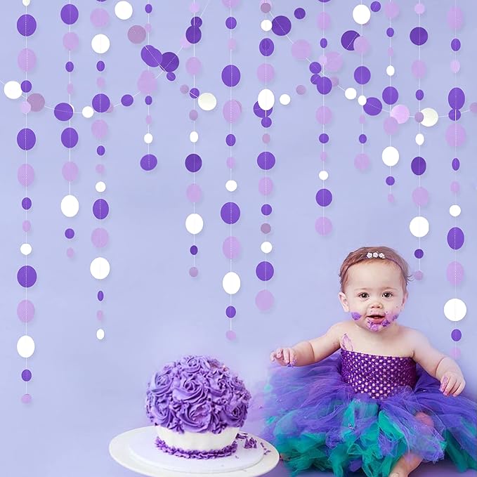 46 Ft Purple and White Circle Dots Garland Lavender Hanging Paper Polka Dot - Image 6