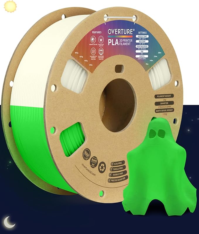 OVERTURE Glow PLA Filament 1.75mm 3D Printer Filament, 1kg Spool, Dimensional by OVERTURE3DPRINTERFILAMENT