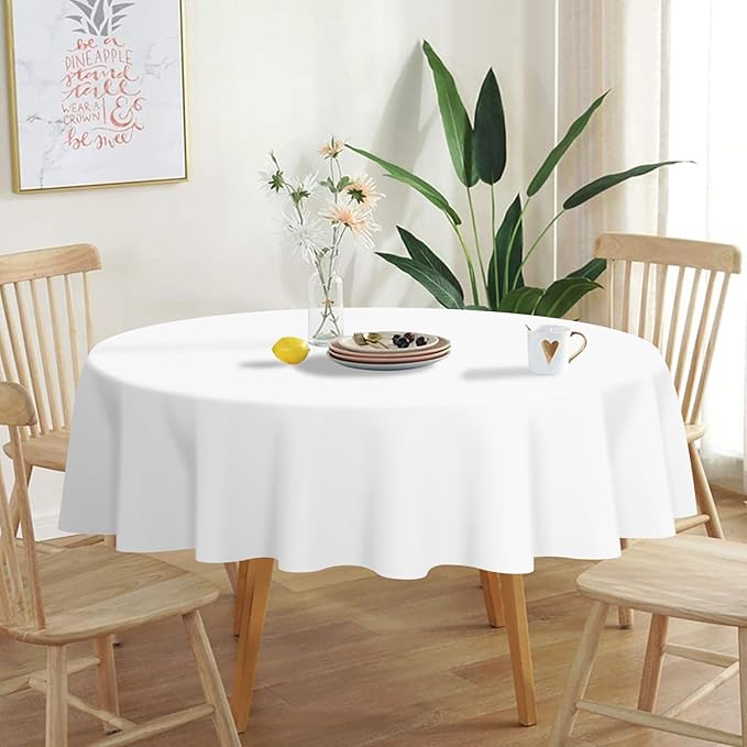 QIKSION White Round Tablecloth 6 Pack, 84 Inch Plastic Table Cover Disposable - Image 2