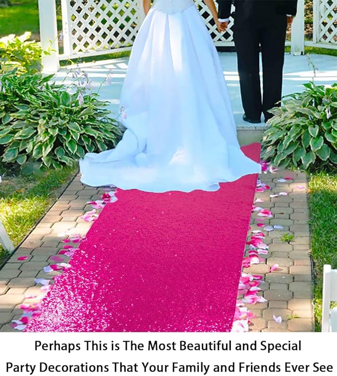 ShinyBeauty 4FTx15FT-Sequin Aisle Runner-Fuchsia Sparkly Carpet Runner - Image 2