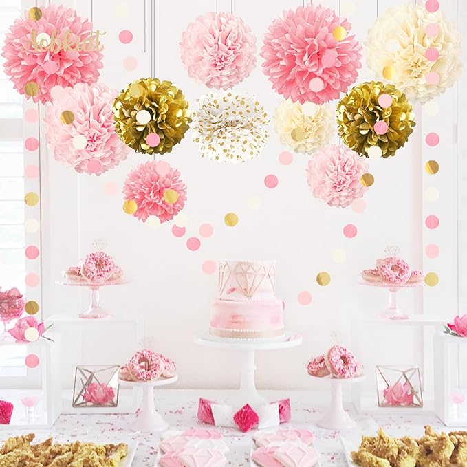 AOBKIAT Wedding Baby Shower Decorations Set, Circle Dots Colorful Paper Garland - Image 4