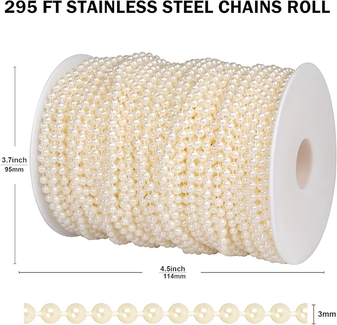 295 FT Pearl Beads Garland for Decoration, 3MM Craft Pearl Beads String Roll - Image 2