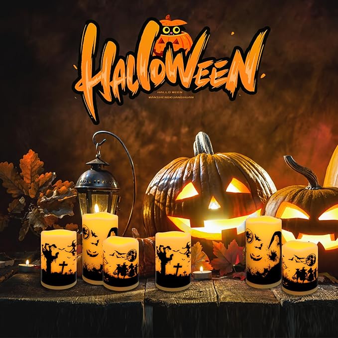 12-Pack Halloween LED Flameless Pillar Candles - Image 8