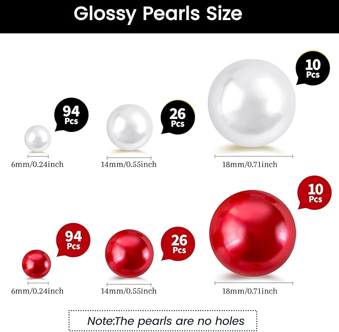 260Pcs Red&White Glossy Beads for Centerpiece Decor, Artifical Pearls Vase - Image 2