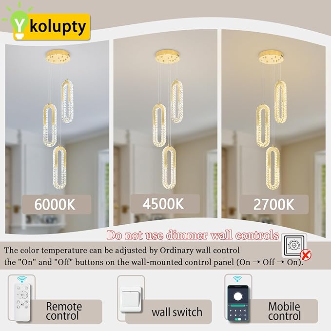 Modern Pendant Light for Kitchen Island Crystal Ring Chandelier Gold LED - Image 3