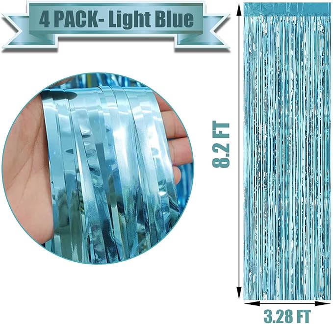 4 Pack Light Blue Foil Fringe Curtain Backdrop, 3.28Ft x 8.2Ft Metallic Tinsel - Image 2