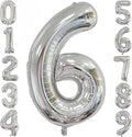 Silver 6 Balloon, 40 Inch Number 6 Balloon, 6 Birthday Balloon Decorations by BBPOOL