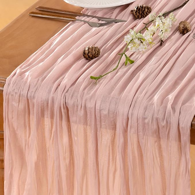 Dusty Pink Table Runner Cheesecloth Table Runner 14FT Farmhouse Table Runners by LINXTAR