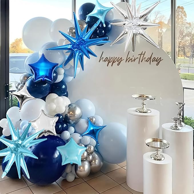 Blue Silver Star Balloons, 22in Large Star Balloons Foil 10in 4-Pointed & - Image 7