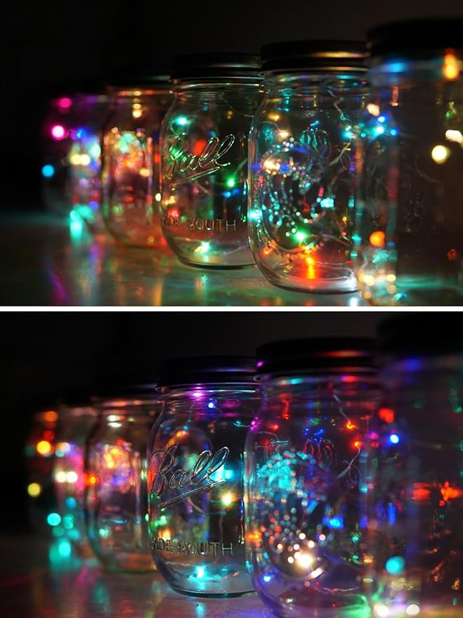 6 Pack Mason Jar Lights, 10 LED Solar Colorful Flicker Fairy String Lights Lids - Image 5