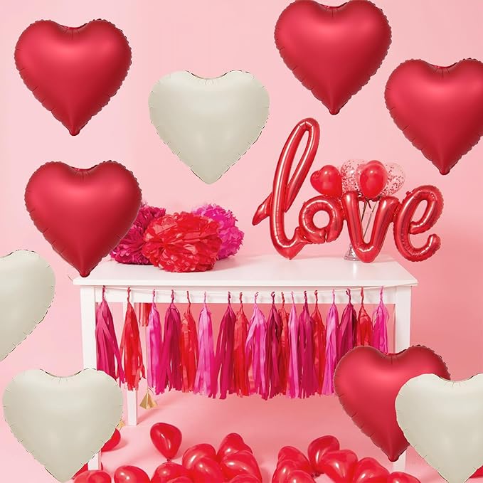 Red White Heart Balloons - Image 5