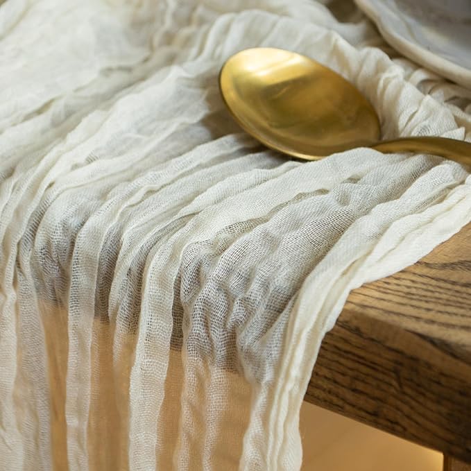 Ivory Cheesecloth Table Runner Set of 6 Runners 12 ft 142 in Long Each Cream - Image 9