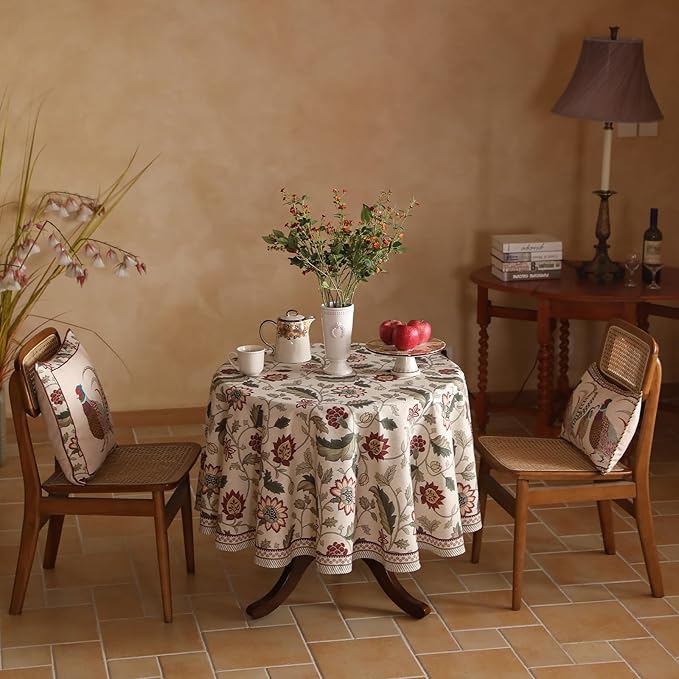 ISAENNE Designer Provence Floral Round Tablecloth, Linen Colorful Washable - Image 8