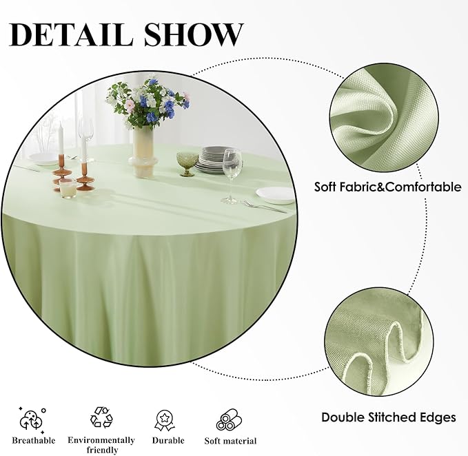 Round Tablecloth 120 Inch 6 Pack Sage Green Tablecloths Washable Decorative - Image 4