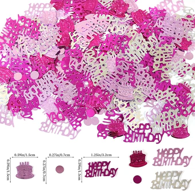 Hot Pink and Silver Happy Birthday Confetti, Baby Shower, DIY Arts and Crafting - Image 2