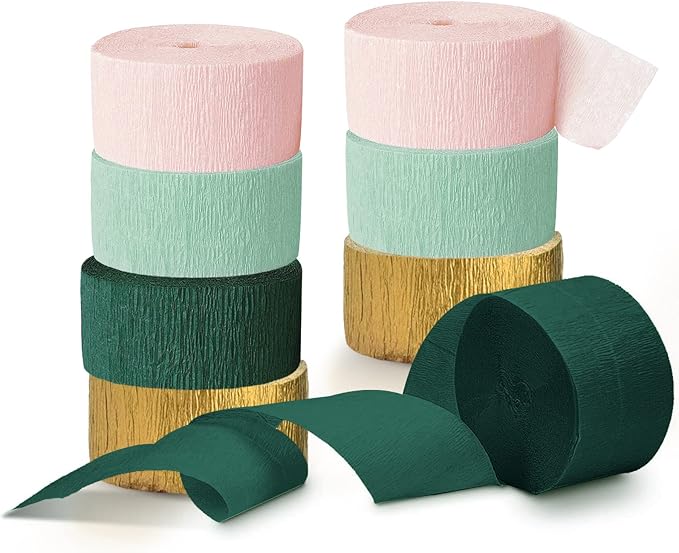AOBKIAT Wedding Decor Sage Pink Gold Crepe Paper 8 pcs Streamers Party by aobkiat