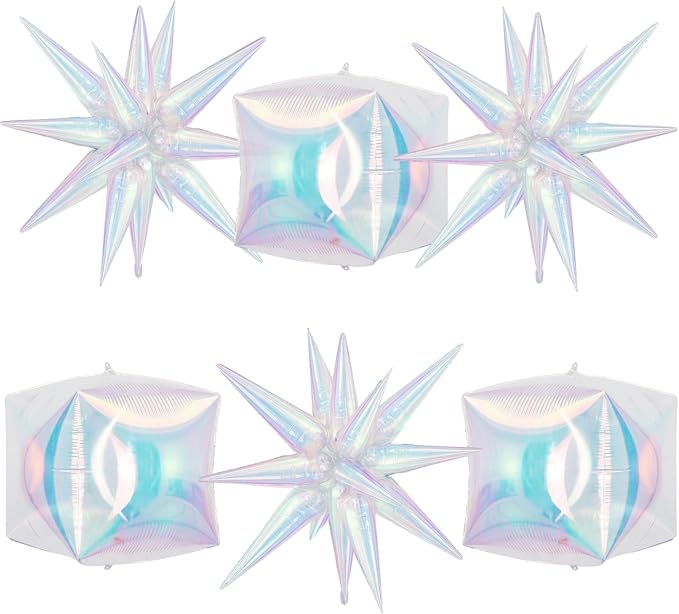 6Pcs Iridescent Foil Balloons, 22in Square Foil Balloons and Explosion Star by vibzox