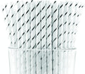 Pack of 900 Silver Foil Stripes Biodegradable 4-Ply Paper Drinking Straws by Stephanie+Imports