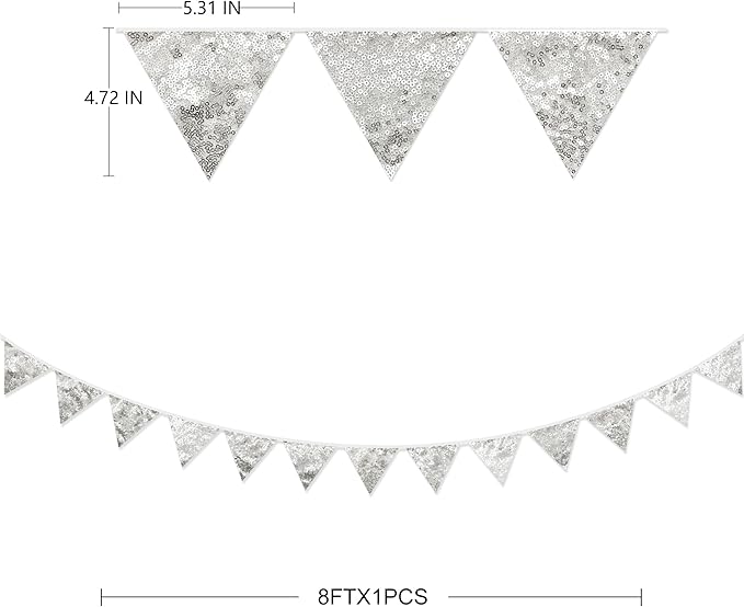 Pinkblume Double Sided Sequin Fabric Triangle Pennant Banner Flag Bunting - Image 2