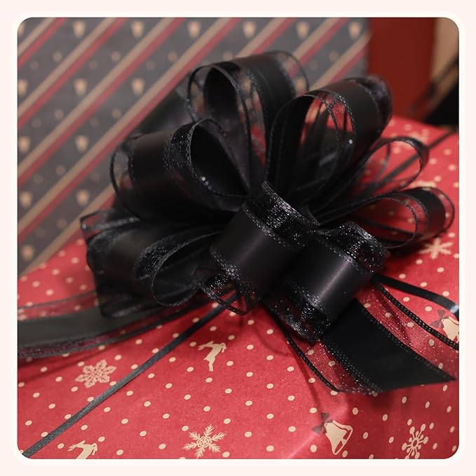6 Pcs 6 Inch Black Pull Bows, Party Decorations, Crafts Easy-to-Use Pull Bows - Image 6
