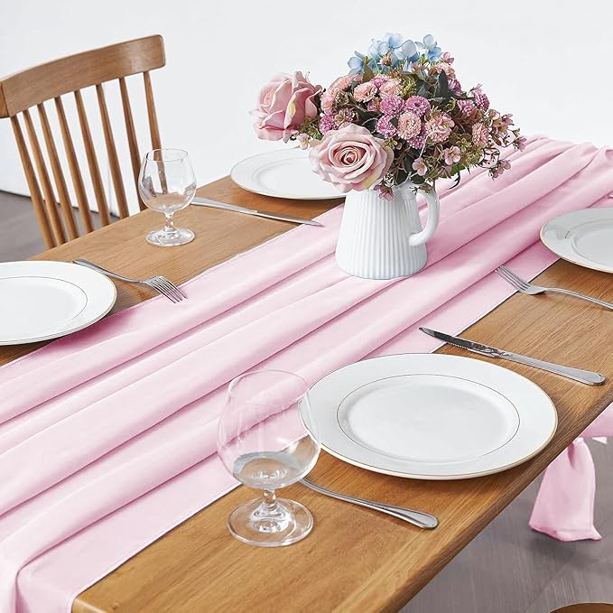 2 Pack 10Ft Blushing Pink Chiffon Table Runner Sheer 29x120 Inch - Image 2