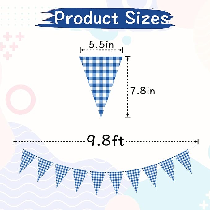 2 Pieces Blue Checkered Flags Banner, Double Sided Blue and White Gingham - Image 2