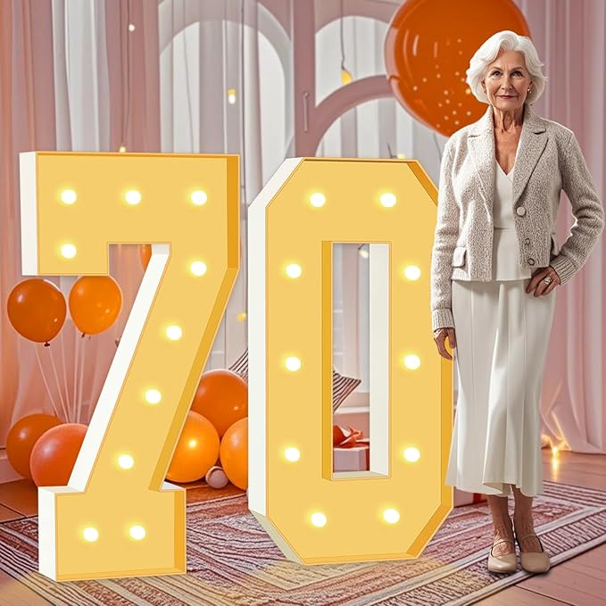 4FT Marquee Numbers 70, Large Light Up Numbers 60th Birthday Decorations by HITINO