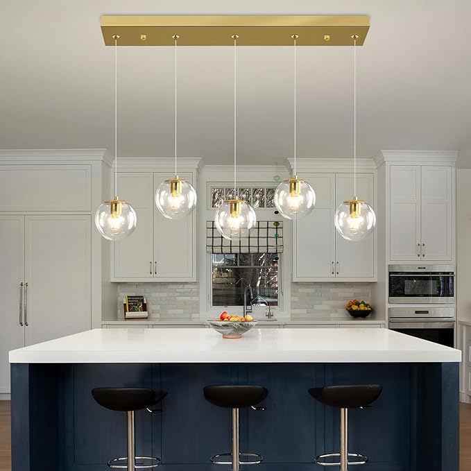 5-Lights Modern Rectangle Chandelier Globe Pendant Light - Image 6