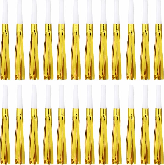 24 Pcs Gold Noise Makers Glitter Metallic Fringed Noise Makers Horns by LCPQMZGH