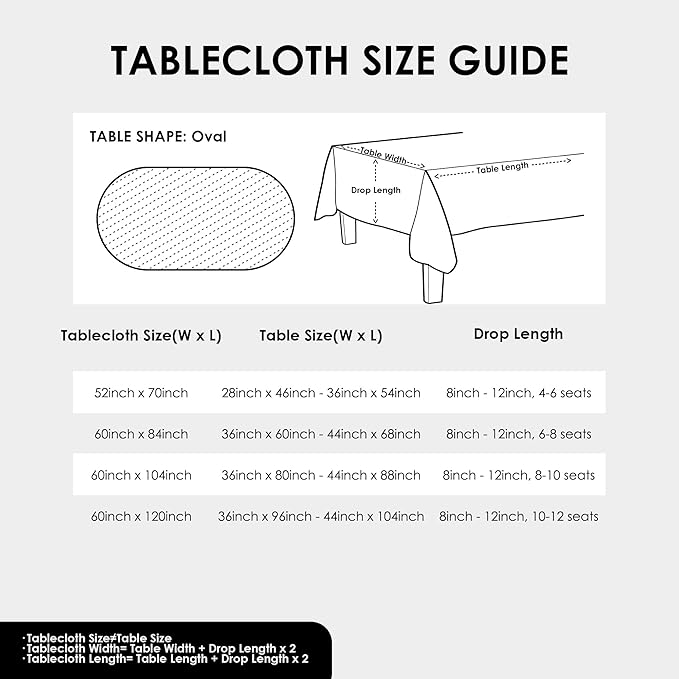 Oval Black Tablecloth 60 x 84 Inch Polyester Fabric Washable Table Cloth - Image 7