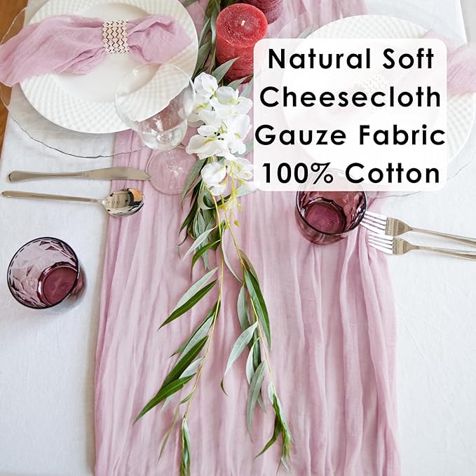 Light Pink Cheesecloth Table Runner Set of 2, 12 ft Cotton Gauze Runner Rustic - Image 3