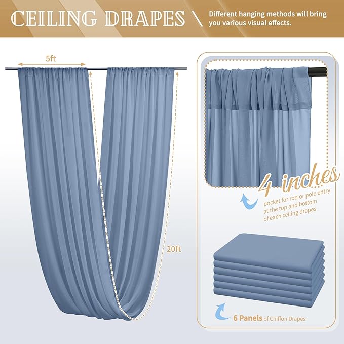 6 Panels Dusty Blue Ceiling Drapes - Image 2