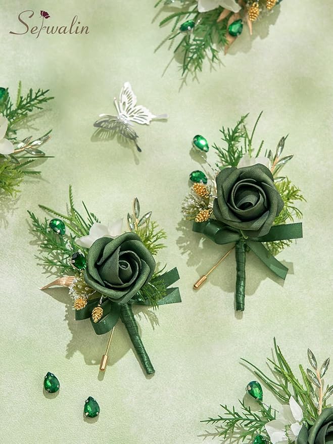 Serwalin 10Pcs Boutonniere for Men, Artificial Flowers for Wedding Decor Prom - Image 4