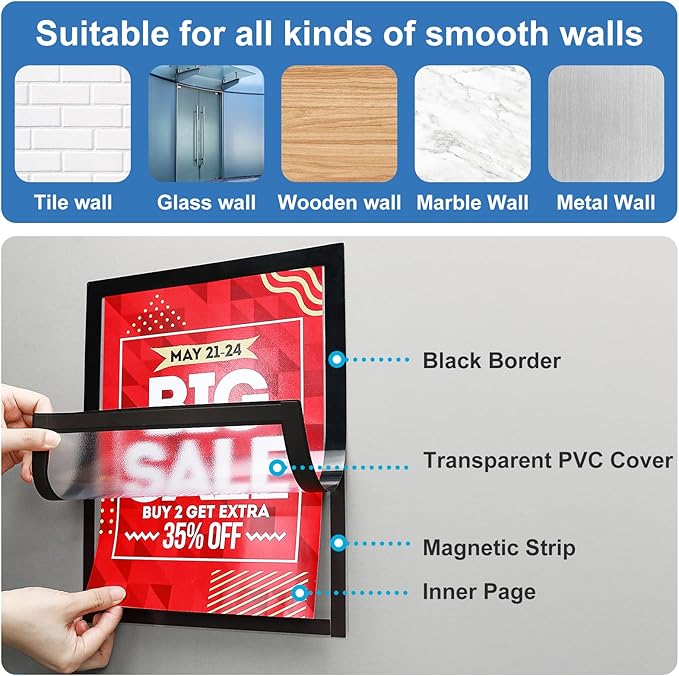 13 Pcs Magnetic Signs Holder, for 8.5" x 11" Letter, Self-Adhesive Magnetic - Image 5