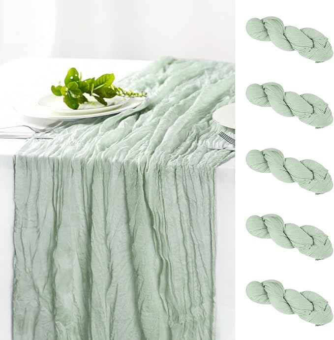 Hahuho Sage Green Cheesecloth Table Runner 10ft, Gauze Boho Rustic Table Runners by Hahuho